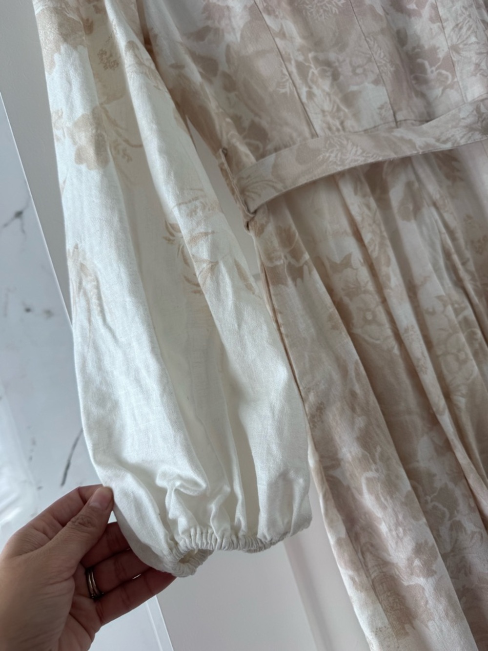 Ellie Makir Cream Floral Midi Dress with Belted Waist - Picture 7 of 8